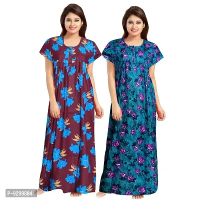 jwf Ladies 100% Cotton Jaipuri Block Prints Nighty and Nightdresses Nighty (Combo Pack of 2 Pcs) Purple-thumb2