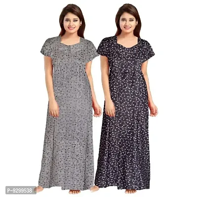 jwf Women's 100% Cotton Printed Attractive Maxi Maternity Wear Comfortable Nightdresses ( Combo Pack of 2 PCs.) Black-thumb3