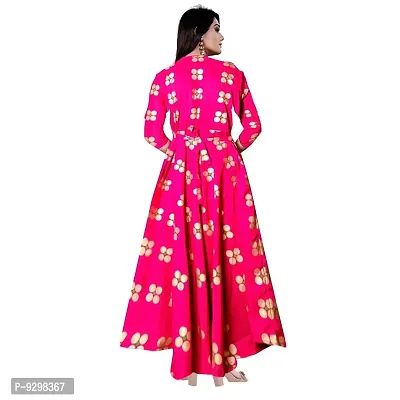 jwf Women's Attractive Rayon Maxi Dress Full Length Anarkali Gown Kurti for Women and Girls (Free Size Upto XXL)-thumb2