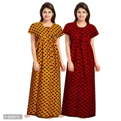 jwf Women's Pure Cotton Printed Maternity Maxi Nightdresses (Pack of 2) Red-thumb3