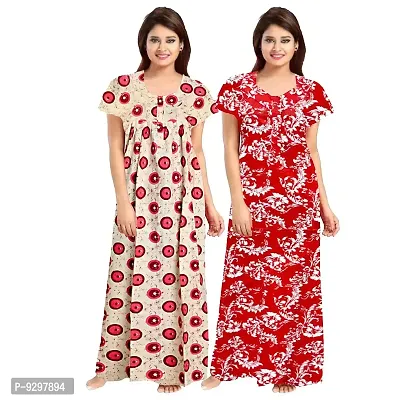 jwf Women's Cotton Attractive Nightwear Maxi Nightdresses (Combo Pack of 2)-thumb0