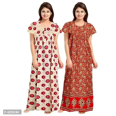 jwf Women's 100% Cotton Block Printed Attractive Maxi Maternity Wear Comfortable Nightdresses ( Combo Pack of 2 PCs.) Pink