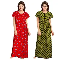 jwf Women's Pure Cotton Printed Maternity Wear Full Length Sleepwear Nightdresses Green-thumb1