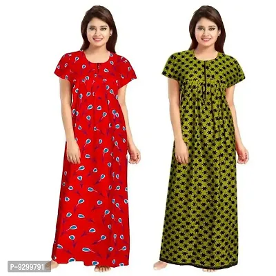 jwf Women's Pure Cotton Printed Maternity Wear Full Length Sleepwear Nightdresses Green-thumb2