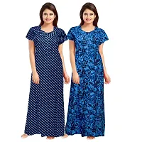 jwf Women's 100% Cotton Block Printed Maternity Wear Full Length Sleepwear Nightdresses Blue-thumb2