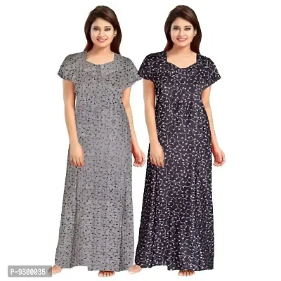 jwf Women's 100% Cotton Printed Attractive Maxi Maternity Wear Comfortable Nightdresses ( Combo Pack of 2 PCs.) Black-thumb2