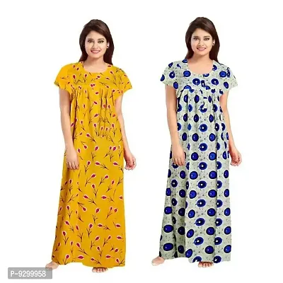 jwf Ladies 100% Cotton Jaipuri Hand Prints Nighty and Nightdresses Nighty (Combo Pack of 2 Pcs) Yellow-thumb3