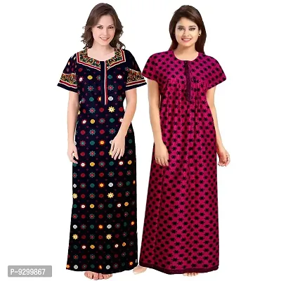 jwf Women's 100% Cotton Printed Maxi Maternity Wear Comfortable Nightdresses ( Combo Pack of 2 PCs.) Pink-thumb0