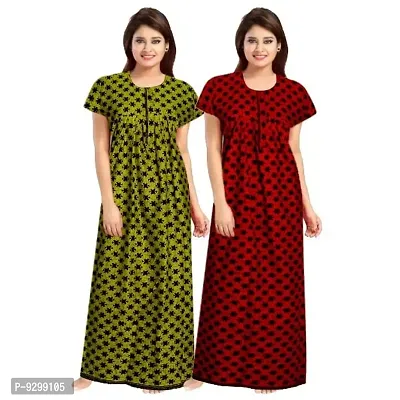 jwf Women's 100% Cotton Printed Attractive Maxi Maternity Wear Comfortable Nightdresses ( Combo Pack of 2 PCs.) Green