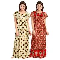 jwf Women's Pure Cotton Printed Maternity Nightwear Maxi Nightdresses (Pack of 2) Yellow-thumb1