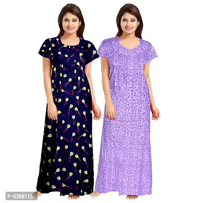 jwf Women's Cotton Printed Attractive Maternity Wear Comfortable Maxi Nightdresses ( Combo Pack of 2 PCs.) Purple