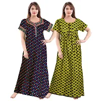 jwf Women's 100% Cotton Printed Maxi Maternity Wear Comfortable Nightdresses ( Combo Pack of 2 PCs.) Green-thumb1