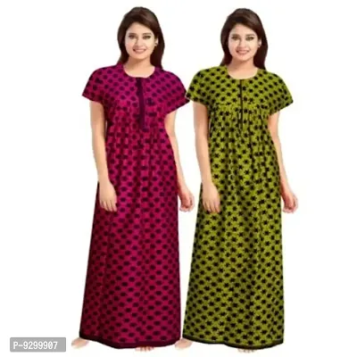 jwf Women's Pure Cotton Printed Maternity Sleepwear Maxi Nightdresses (Pack of 2) Green-thumb3