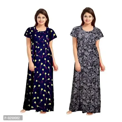 jwf Women's Wear Pure Cotton Printed Nighty Free Size (Combo Pack of 2 Pieces) Blue-thumb0