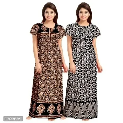 jwf Women's Pure Cotton Printed Maternity Sleepwear Maxi Nightdresses (Pack of 2) Black