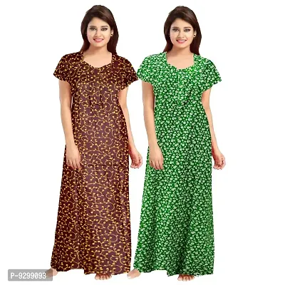 jwf Women's 100% Cotton Printed Maxi Maternity Wear Sleepwear Nightdresses ( Pack of 2 PCs.) Green-thumb3