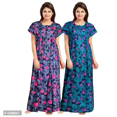 jwf Women's 100% Cotton Block Printed Maternity Wear Full Length Sleepwear Nightdresses Grey-thumb3