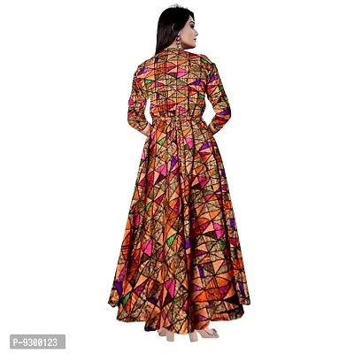 jwf Women's Full Sleeves Fit and Flare Rayon Printed Long Gown (Free Size Upto XXL)-thumb2