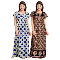 jwf Women's Pure Cotton Printed Maternity Sleepwear Maxi Nightdresses (Pack of 2) Blue-thumb2