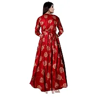 jwf Women Stylish Printed Rayon Fit  Flare Anarkali Maxi Gown Dress with Belt-thumb1