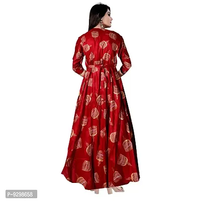 jwf Women Stylish Printed Rayon Fit  Flare Anarkali Maxi Gown Dress with Belt-thumb2