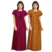 jwf Women's Pure Cotton Printed Maternity Sleepwear Maxi Nightdresses (Pack of 2) Pink-thumb1