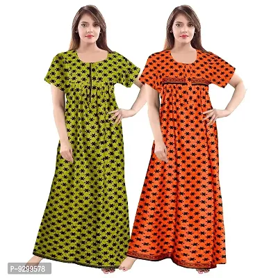 jwf Women's Pure Cotton Nighty (Pack of 2) Orange-thumb2