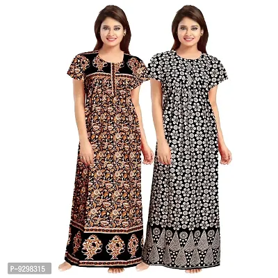 jwf Women's Cotton Beautiful Nightwear Maxi Nightdresses (Pack of 2 Pcs.)