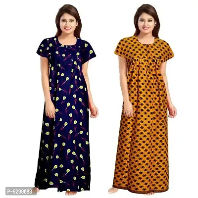 jwf Ladies 100% Cotton Jaipuri Hand Prints Nighty and Nightdresses Nighty (Combo Pack of 2 Pcs) Yellow-thumb2