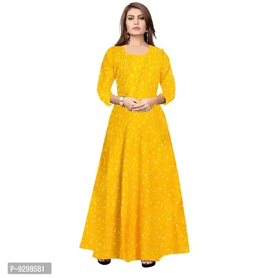 jwf Women Stylish Printed Rayon Fit  Flare Anarkali Maxi Gown Dress with Belt-thumb0