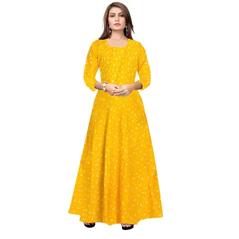 jwf Women Stylish Printed Rayon Fit & Flare Anarkali Maxi Gown Dress with Belt