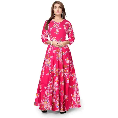 jwf Women Rayon A-Line Western Fit and Flare Maxi Dress Gown (Free Size Upto XXL)