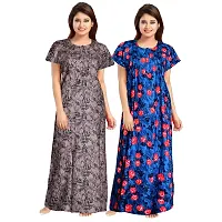 jwf Women's Pure Cotton Printed Regular Maxi Maternity Wear Sleepwear Nightdresses ( Pack of 2 PCs.) Blue-thumb2