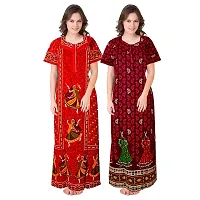 jwf Women's Wear Pure Cotton Block Printed Nighty Free Size (Combo Pack of 2 Pieces) Maroon-thumb1