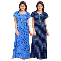 jwf Women's 100% Cotton Printed Regular Maxi Maternity Wear Sleepwear Nighties ( Pack of 2 PCs.) Blue-thumb1