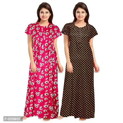 jwf Women's Cotton Printed Attractive Maternity Wear Comfortable Maxi Nightdresses ( Combo Pack of 2 PCs.)