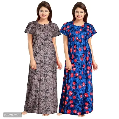 jwf Women's Pure Cotton Printed Regular Maxi Maternity Wear Sleepwear Nightdresses ( Pack of 2 PCs.) Blue-thumb0