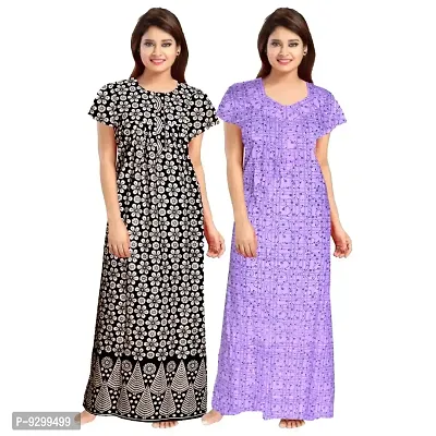 jwf Women's 100% Cotton Printed Regular Maxi Maternity Wear Sleepwear Nightgown ( Pack of 2 PCs.) Green-thumb0