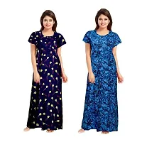 jwf Women's Pure Cotton Block Printed Attractive Maxi Maternity Wear Comfortable Nightdresses ( Combo Pack of 2 PCs.) Blue-thumb2