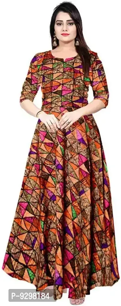 Jaipry Women Printed Gown Kurta Rayon Printed Maxi Long Gown Multicolor Dress S Size.