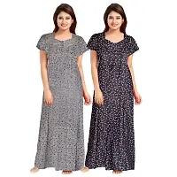 jwf Women's 100% Cotton Printed Attractive Maxi Maternity Wear Comfortable Nightdresses ( Combo Pack of 2 PCs.) Grey-thumb2