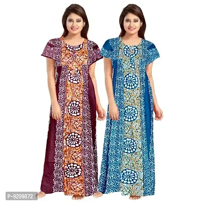 jwf Women's Pure Cotton Printed Nightdresses (Pack of 2) Maroon-thumb0