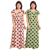 jwf Women's Pure Cotton Block Printed Maternity Wear Full Length Sleepwear Nightdresses Green-thumb2