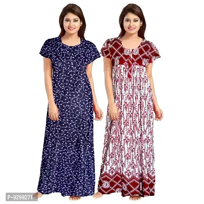 jwf Women's Wear Pure Cotton Block Printed Nighty (Combo Pack of 2 Pieces) Red-thumb2