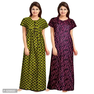 jwf Women's 100% Cotton Printed Regular Maxi Maternity Wear Sleepwear Nightdresses ( Pack of 2 PCs.) Pink