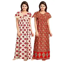 jwf Women's 100% Cotton Block Printed Attractive Maxi Maternity Wear Comfortable Nightdresses ( Combo Pack of 2 PCs.) Red-thumb2