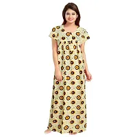 jwf Women Cotton Floral Print Nighty Free Size with Front Zip Regular Night Gown Night Dress Nighty Maxi Beige,Red-thumb1