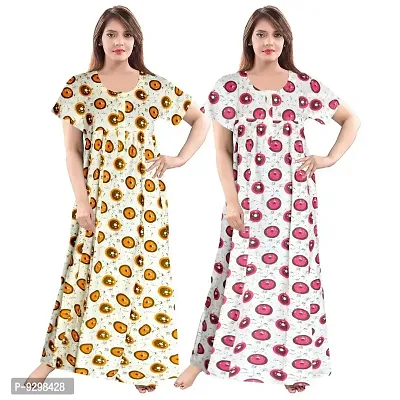 jwf Cotton Fancy Nighty Full Length | Night Wear| Sleep Wear for Women |Night Gown for Women (Multicolor, Free Size) Combo Pack of 2 Pieces-thumb0