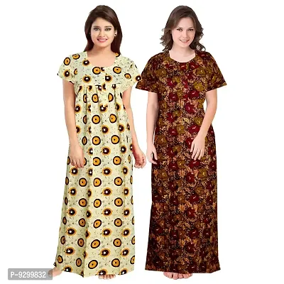 jwf Women's 100% Cotton Block Printed Maternity Wear Full Length Sleepwear Nightdresses Yellow