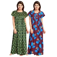 jwf Women's 100% Cotton Printed Regular Maxi Maternity Wear Sleepwear Nightdresses ( Pack of 2 PCs.) Purple-thumb1